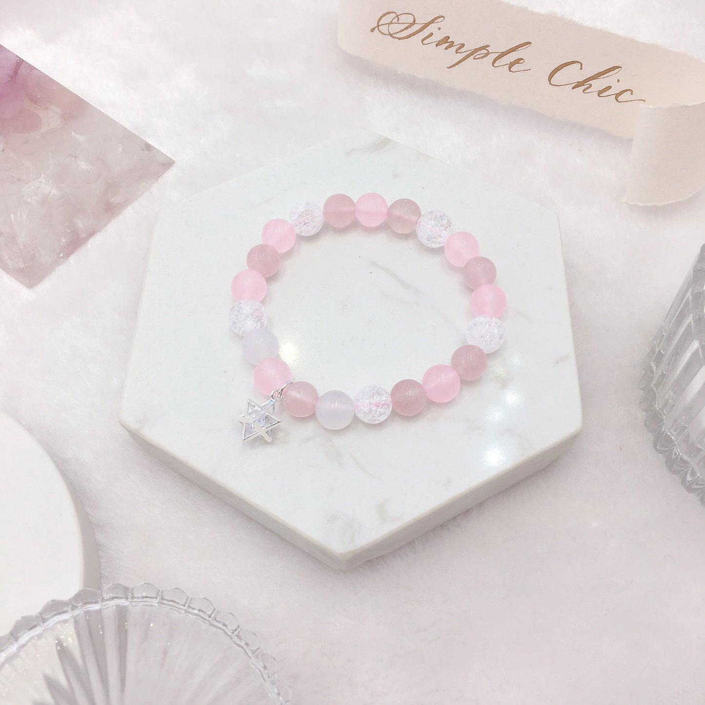 【愛情健康】粉晶 白水晶 白玉髓 水晶手鏈