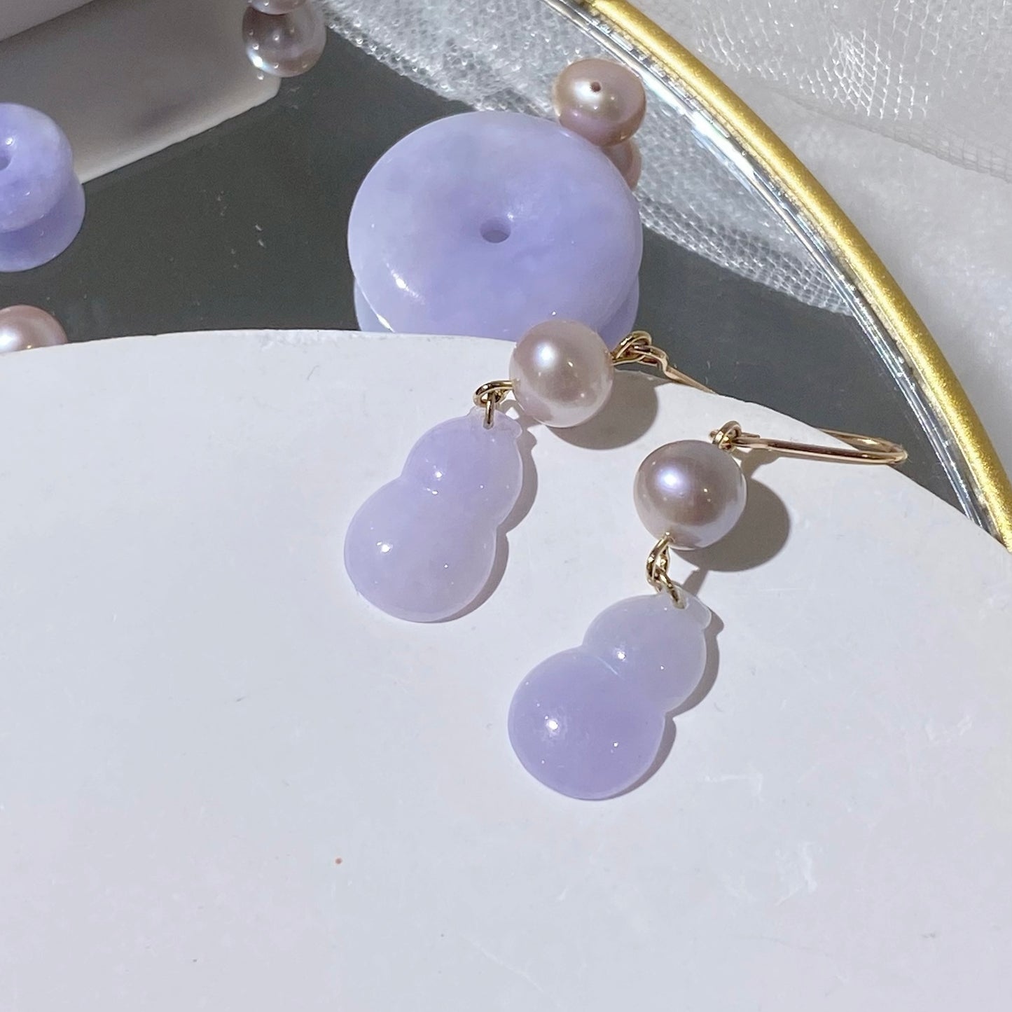 紫玉淡水珍珠耳環