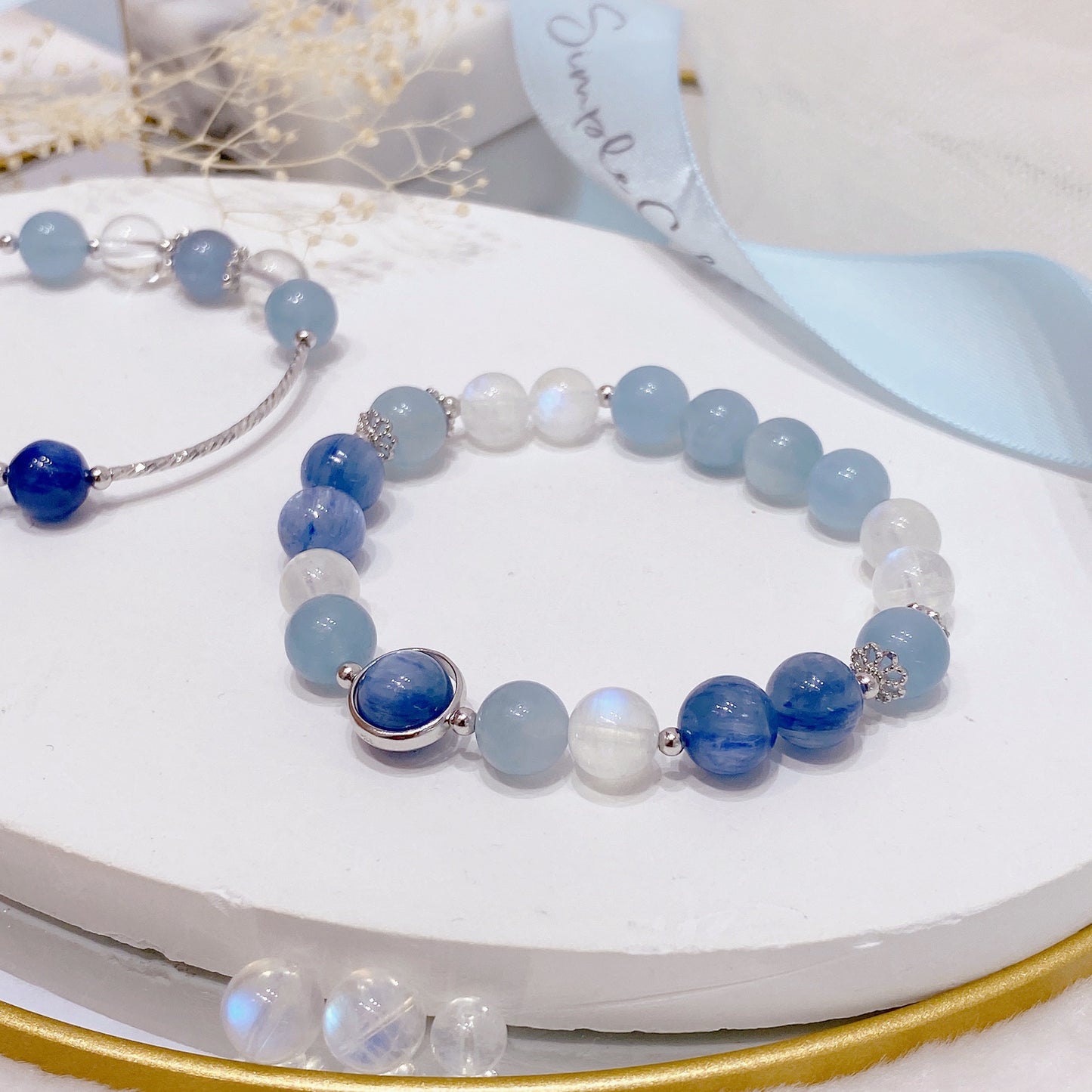 【舒解憂慮】藍晶 海藍寶 月光石 水晶手鏈