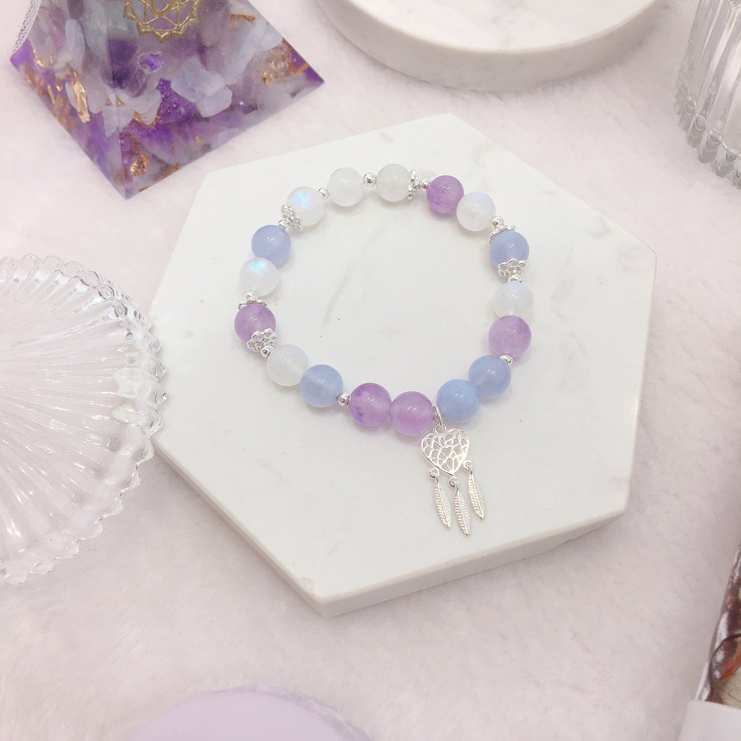 【愛情許願】紫瑪瑙 紫晶 月光石 水晶手鏈