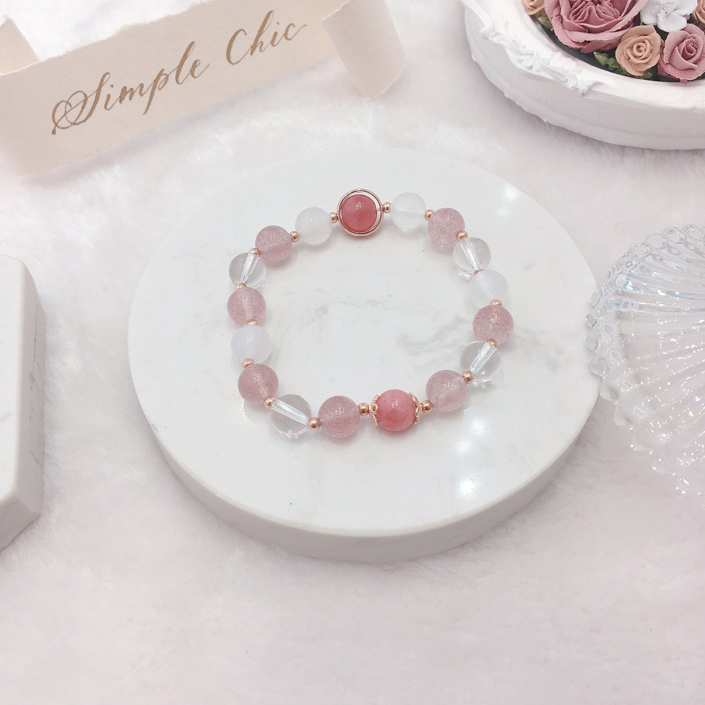 【愛情祈願】草莓晶 紅紋石 白水晶 白玉髓 水晶手鏈